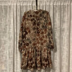 Multi Floral Brown tiered ruffle dress.